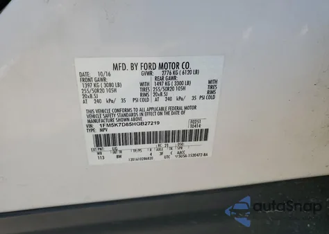 2017 Ford Explorer Xlt z USA, uszkodzony, nr VIN 1FM5K7D85HGB27219